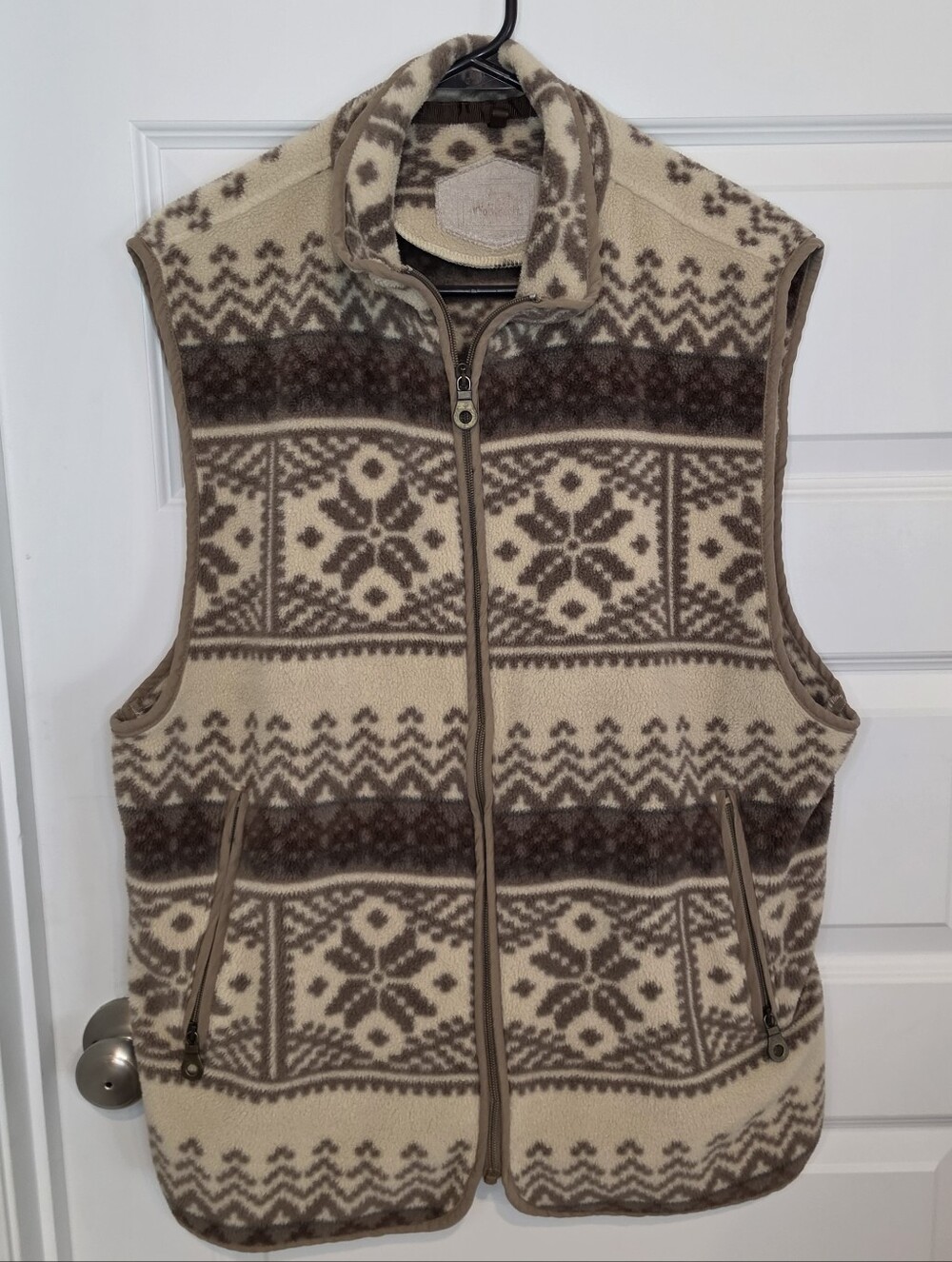 Vintage Woolrich  Patterned Fleece Zip Vest - Cream & Brown